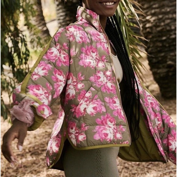 Free People Jackets & Blazers - Free People Movement Printed Pippa Packable Puffer Jacket Size Large Pink Rose